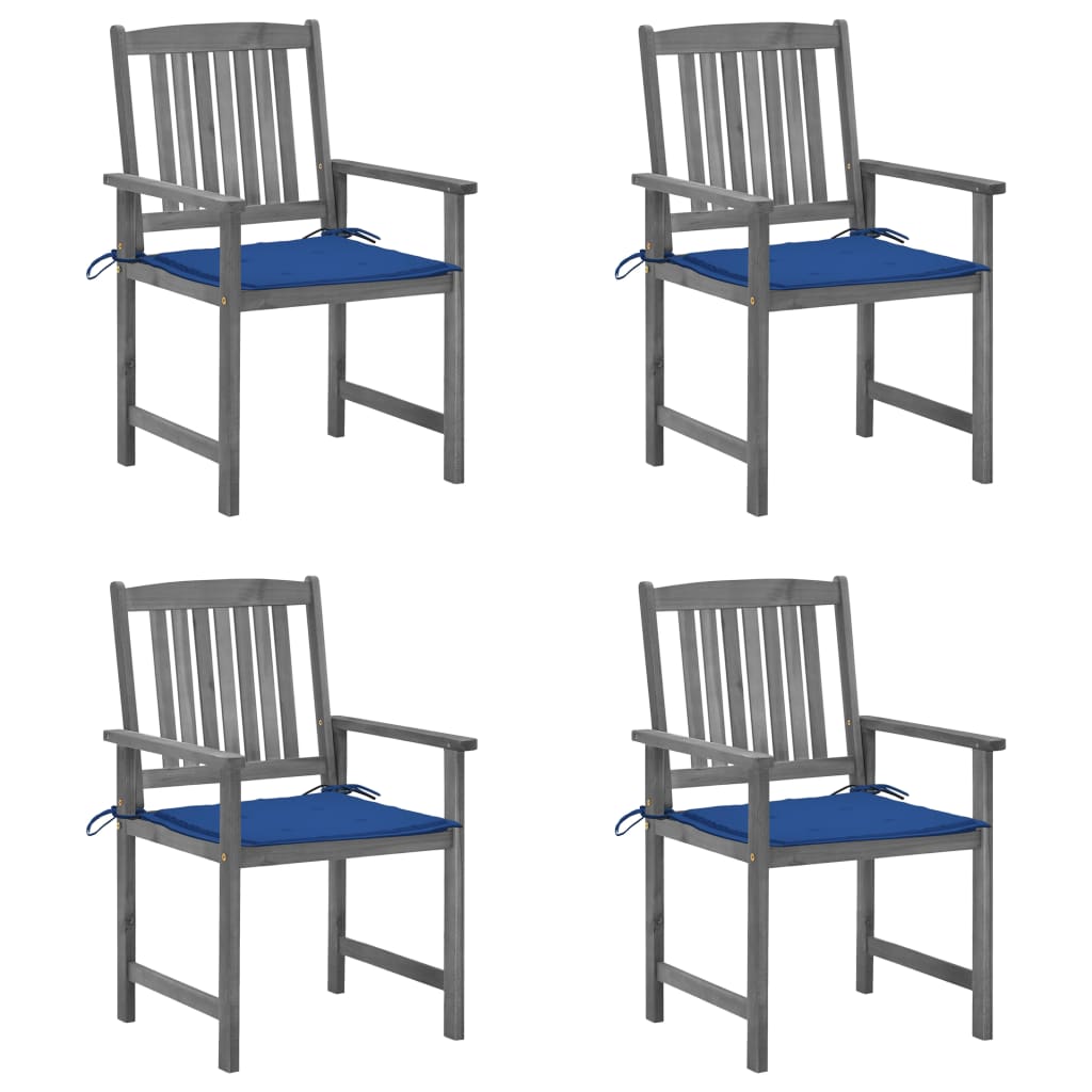 vidaXL Garden Chairs with Cushions 4 pcs Grey Solid Acacia Wood