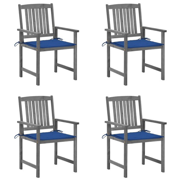 vidaXL Garden Chairs with Cushions 4 pcs Grey Solid Acacia Wood