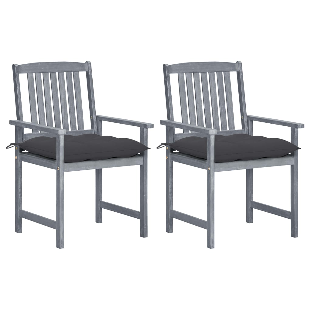 vidaXL Garden Chairs with Cushions 2 pcs. Grey Solid Acacia Wood