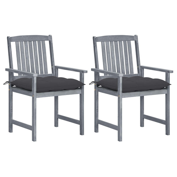 vidaXL Garden Chairs with Cushions 2 pcs. Grey Solid Acacia Wood