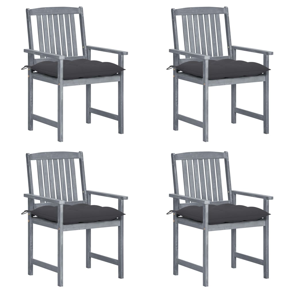 vidaXL Garden Chairs with Cushions 4 pcs Grey Solid Acacia Wood