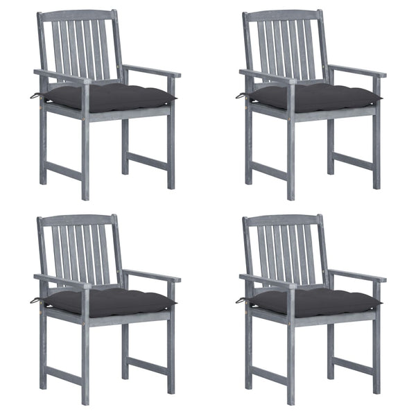 vidaXL Garden Chairs with Cushions 4 pcs Grey Solid Acacia Wood