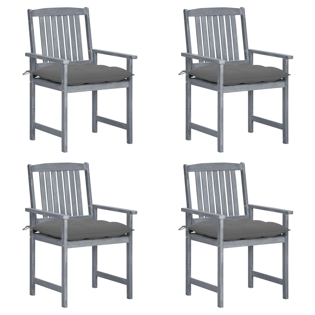 vidaXL Garden Chairs with Cushions 4 pcs Grey Solid Acacia Wood