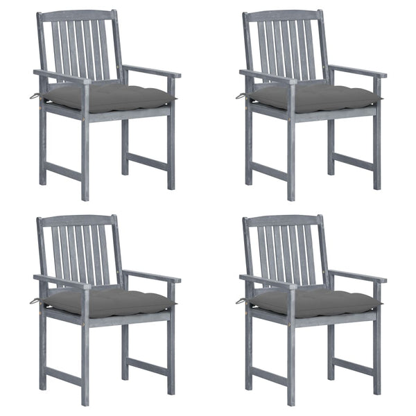 vidaXL Garden Chairs with Cushions 4 pcs Grey Solid Acacia Wood