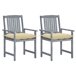 vidaXL Garden Chairs with Cushions 2 pcs. Grey Solid Acacia Wood