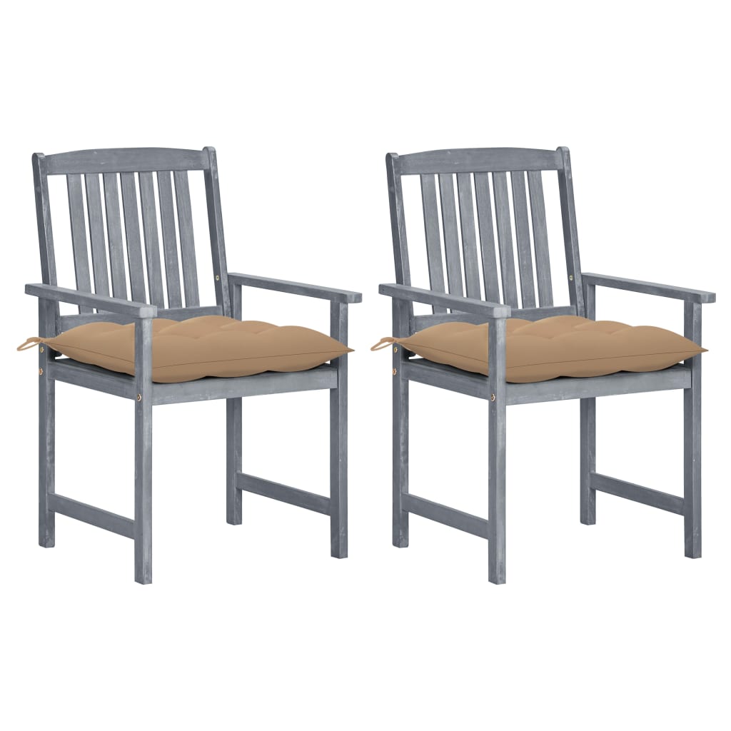 vidaXL Garden Chairs with Cushions 2 pcs. Grey Solid Acacia Wood