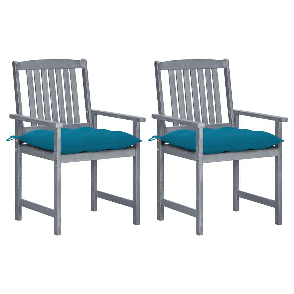 vidaXL Garden Chairs with Cushions 2 pcs. Grey Solid Acacia Wood