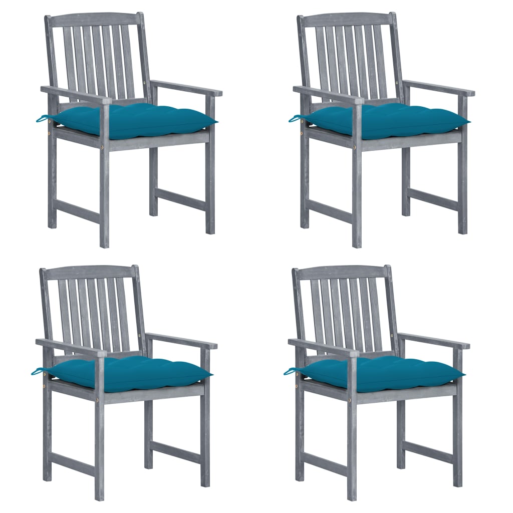 vidaXL Garden Chairs with Cushions 4 pcs Grey Solid Acacia Wood