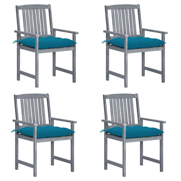 vidaXL Garden Chairs with Cushions 4 pcs Grey Solid Acacia Wood