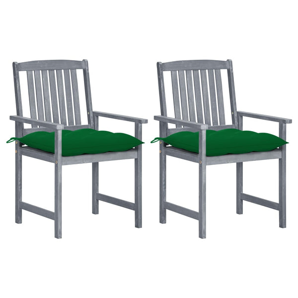 vidaXL Garden Chairs with Cushions 2 pcs. Grey Solid Acacia Wood