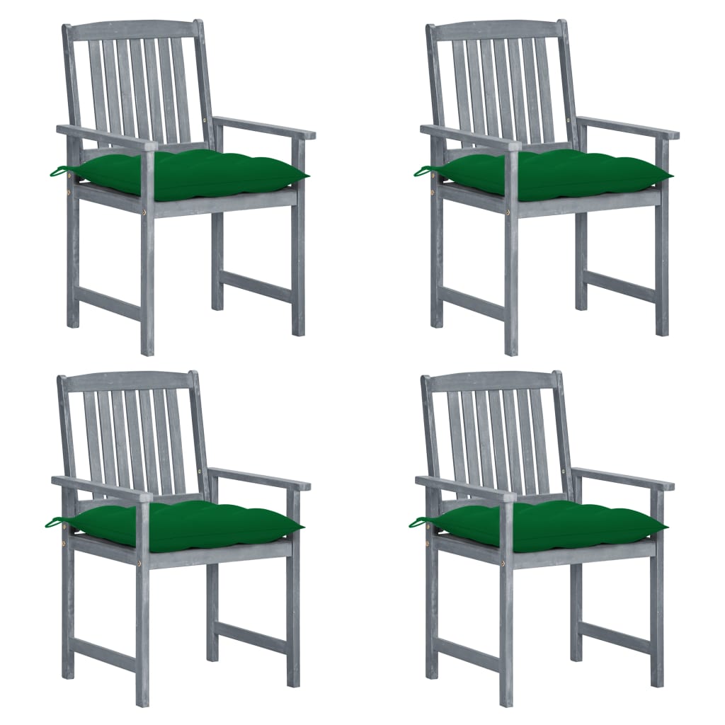 vidaXL Garden Chairs with Cushions 4 pcs Grey Solid Acacia Wood