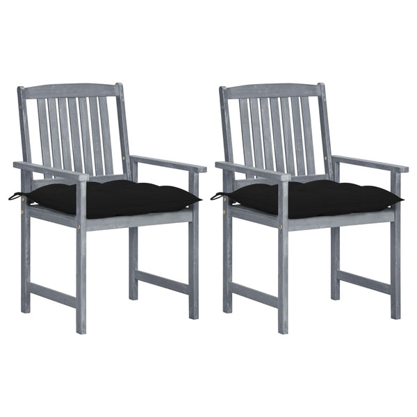 vidaXL Garden Chairs with Cushions 2 pcs. Grey Solid Acacia Wood