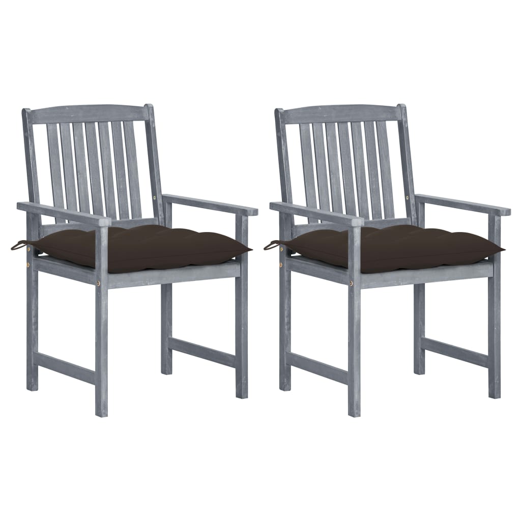 vidaXL Garden Chairs with Cushions 2 pcs. Grey Solid Acacia Wood