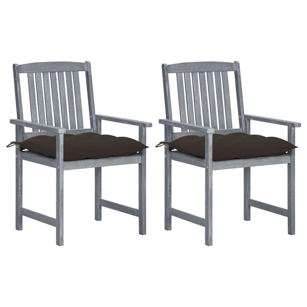 vidaXL Garden Chairs with Cushions 2 pcs. Grey Solid Acacia Wood