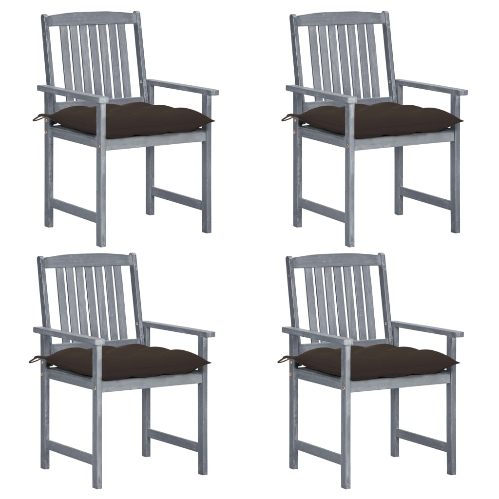 vidaXL Garden Chairs with Cushions 4 pcs Grey Solid Acacia Wood