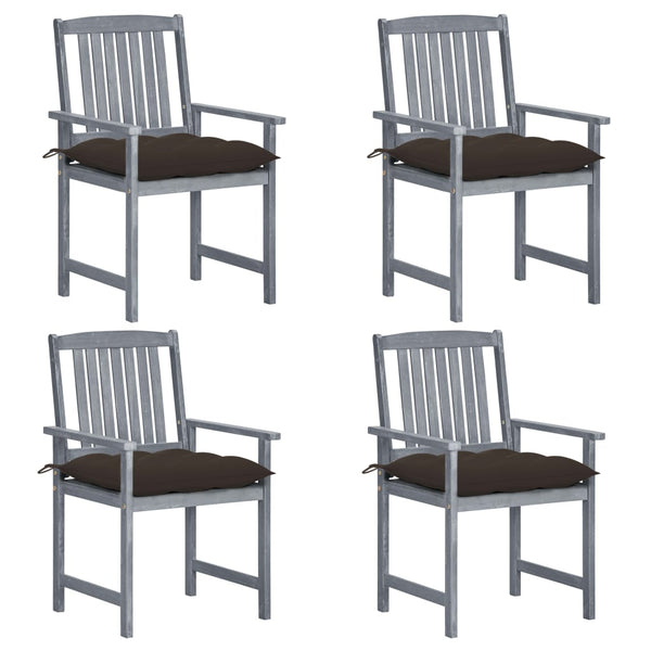 vidaXL Garden Chairs with Cushions 4 pcs Grey Solid Acacia Wood