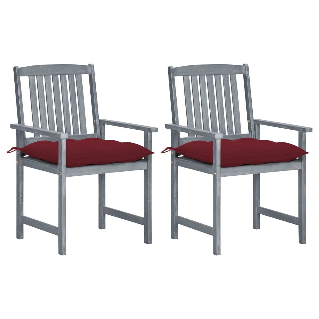 vidaXL Garden Chairs with Cushions 2 pcs. Grey Solid Acacia Wood