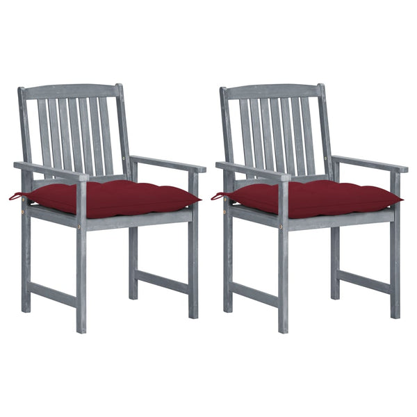 vidaXL Garden Chairs with Cushions 2 pcs. Grey Solid Acacia Wood