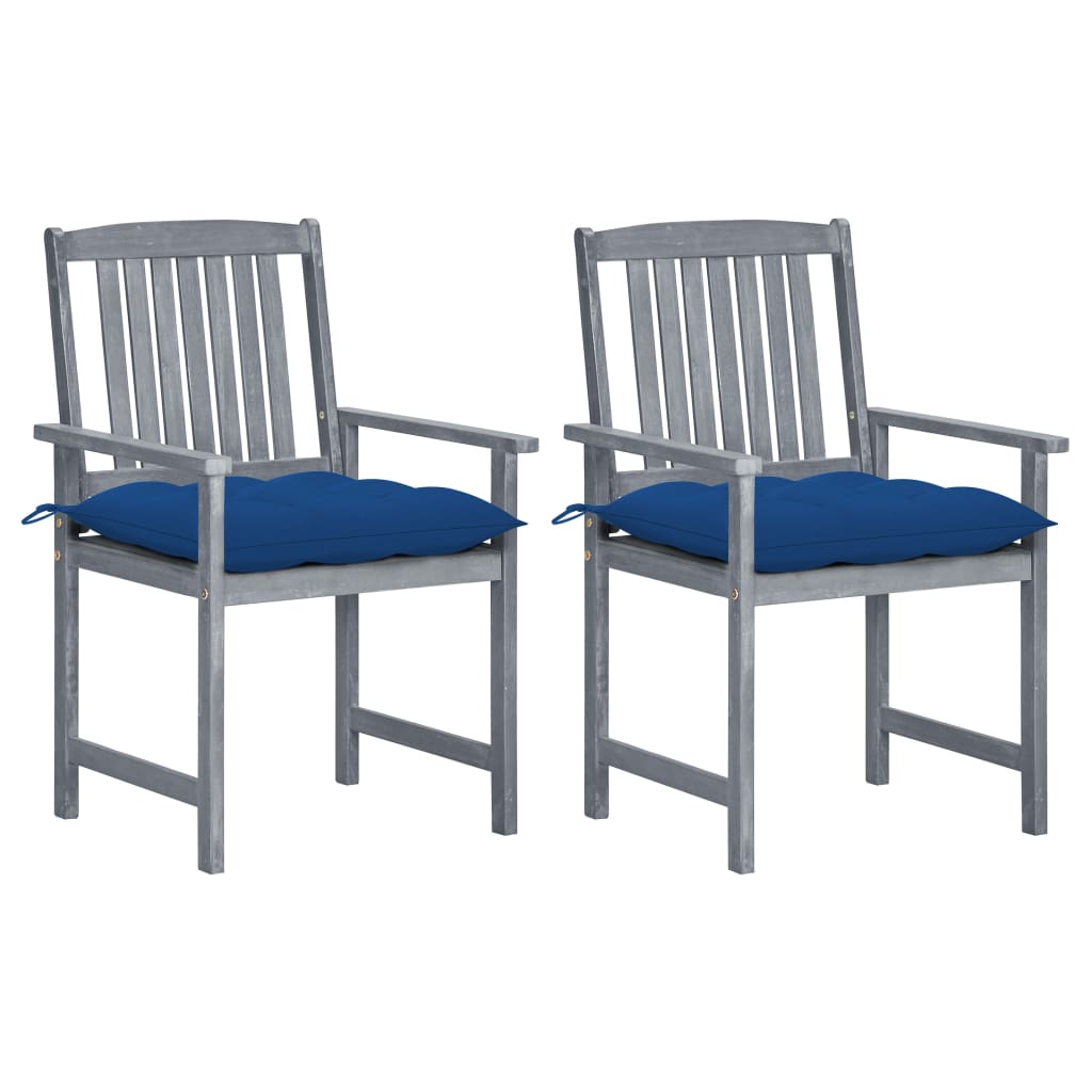 vidaXL Garden Chairs with Cushions 2 pcs. Grey Solid Acacia Wood