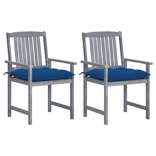 vidaXL Garden Chairs with Cushions 2 pcs. Grey Solid Acacia Wood
