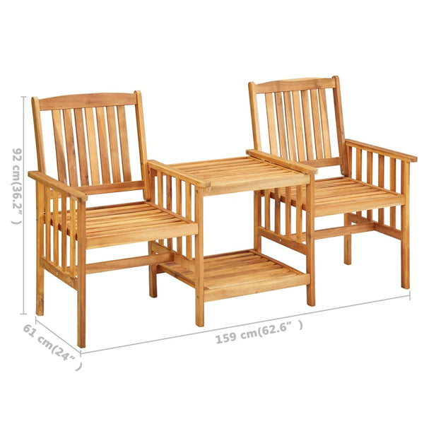 vidaXL Garden Chairs with Tea Table and Cushions Solid Acacia Wood