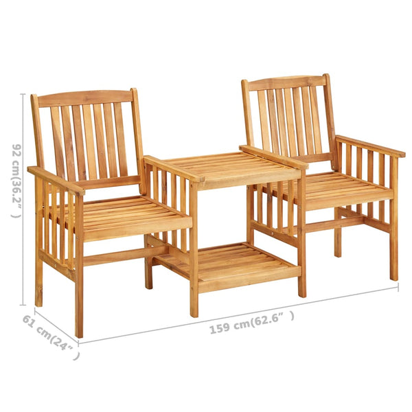 vidaXL Garden Chairs with Teatable and Cushions Solid Acacia Wood
