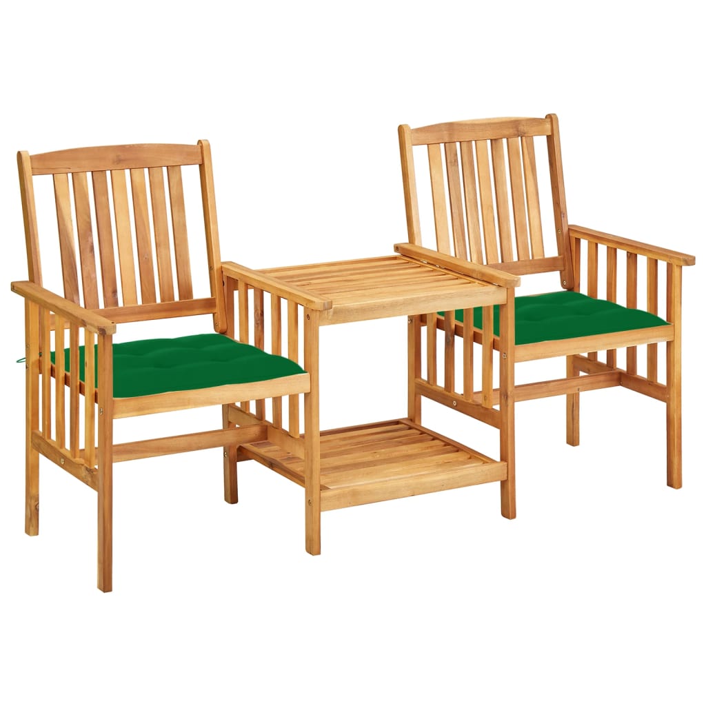 vidaXL Garden Chairs with Teatable and Cushions Solid Acacia Wood