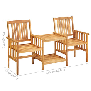 vidaXL Garden Chairs with Teatable and Cushions Solid Acacia Wood