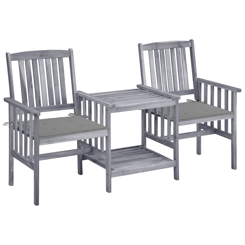 vidaXL Garden Chairs with Teatable and Cushions Solid Acacia Wood
