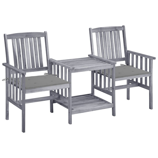 vidaXL Garden Chairs with Teatable and Cushions Solid Acacia Wood