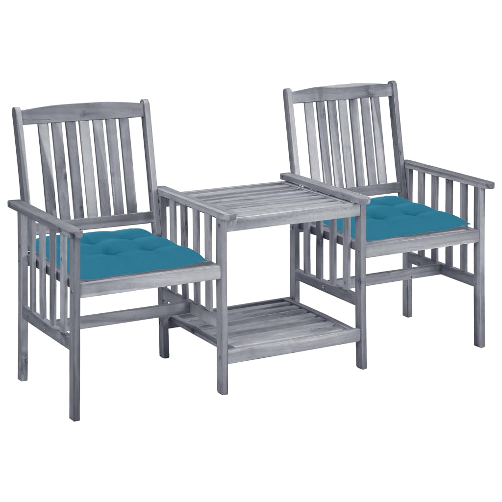 vidaXL Garden Chairs with Teatable and Cushions Solid Acacia Wood