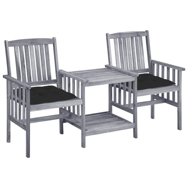 vidaXL Garden Chairs with Teatable and Cushions Solid Acacia Wood