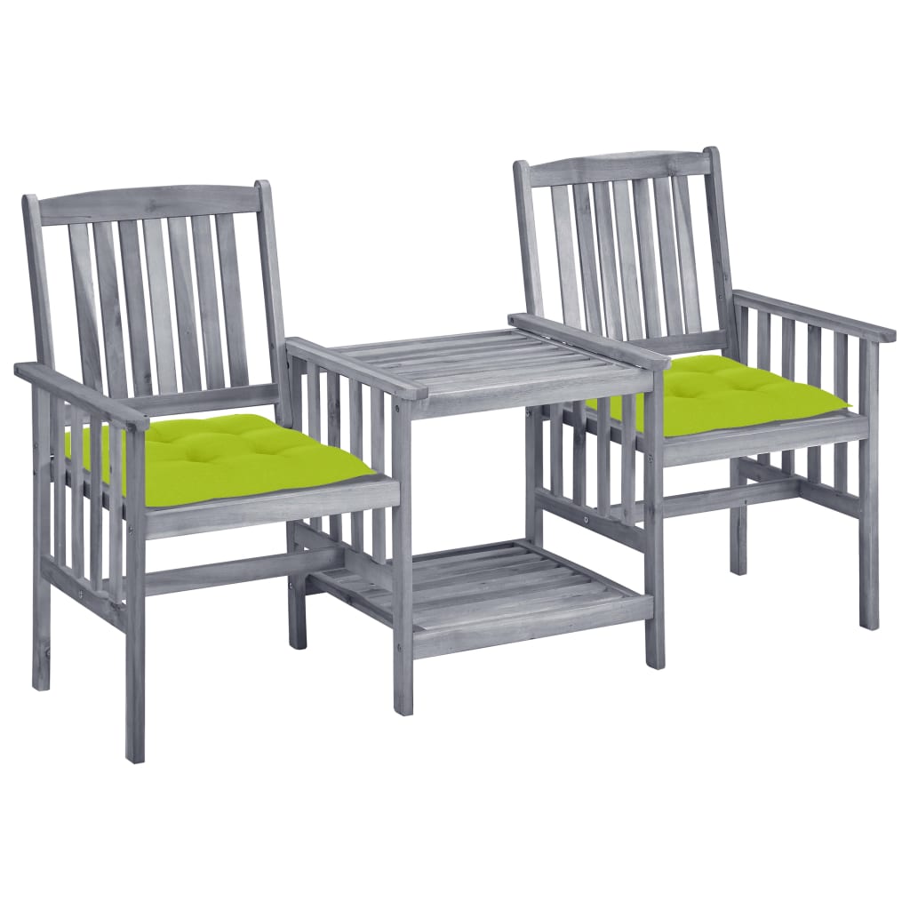 vidaXL Garden Chairs with Teatable and Cushions Solid Acacia Wood