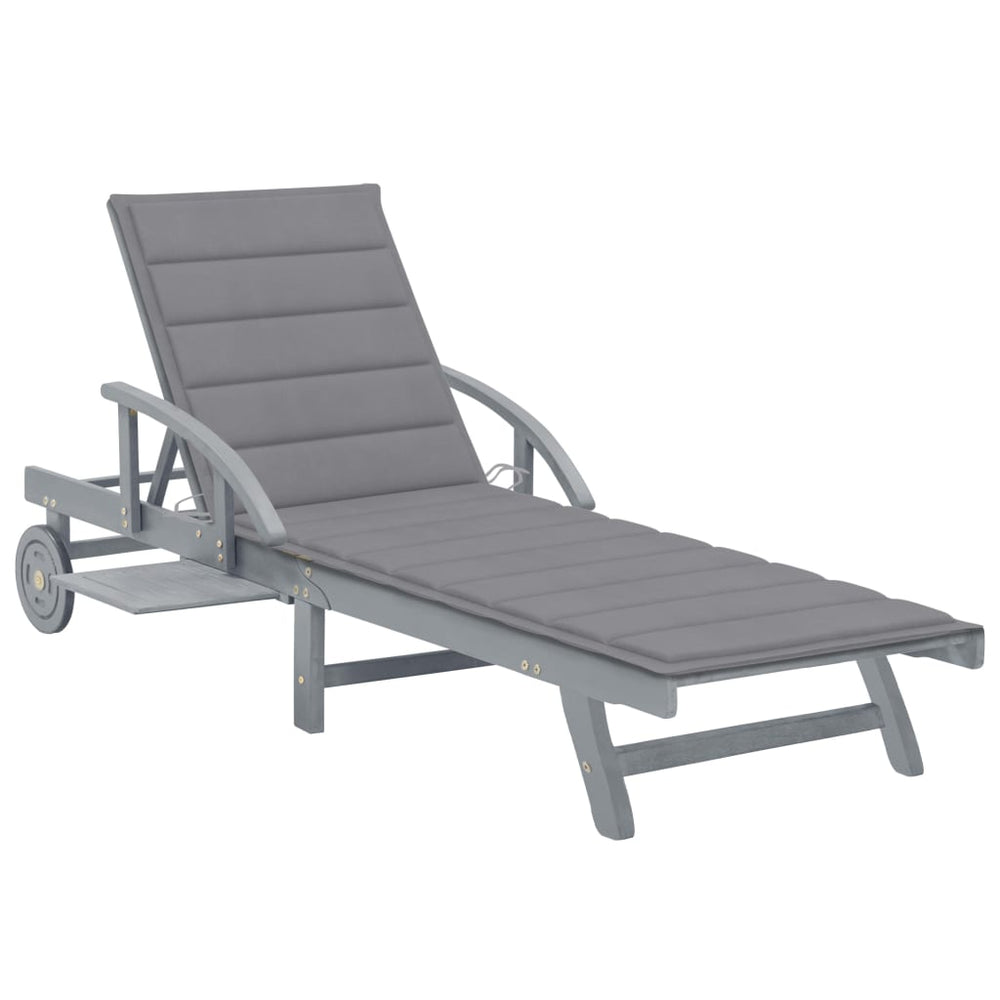vidaXL Sun Lounger with Cushion Solid Acacia Wood