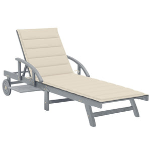 vidaXL Sun Lounger with Cushion Solid Acacia Wood