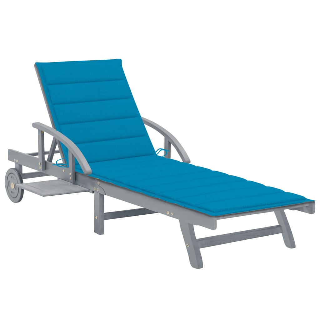 vidaXL Sun Lounger with Cushion Solid Acacia Wood
