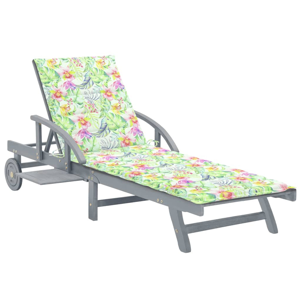 vidaXL Sun Lounger with Cushion Solid Acacia Wood