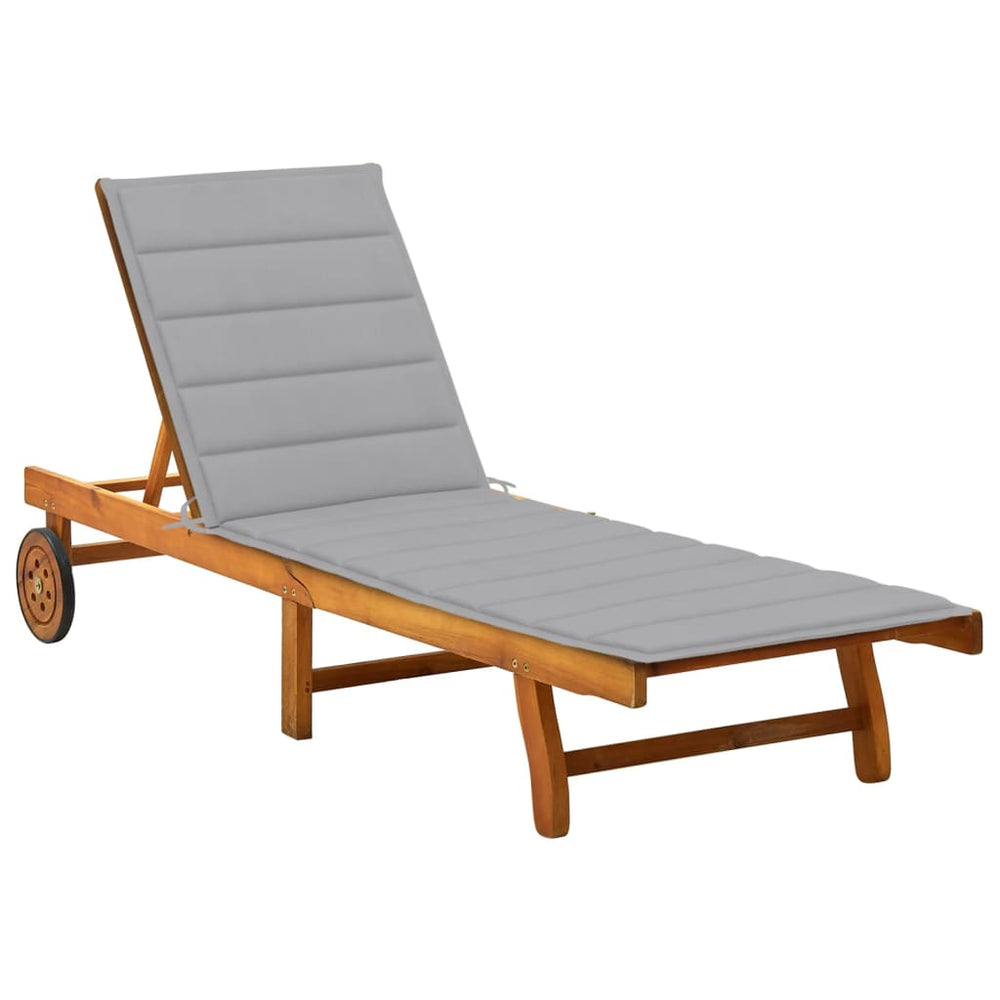 vidaXL Sun Lounger with Cushion Solid Acacia Wood
