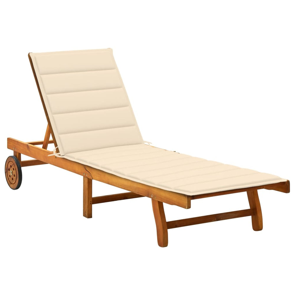 vidaXL Sun Lounger with Cushion Solid Acacia Wood