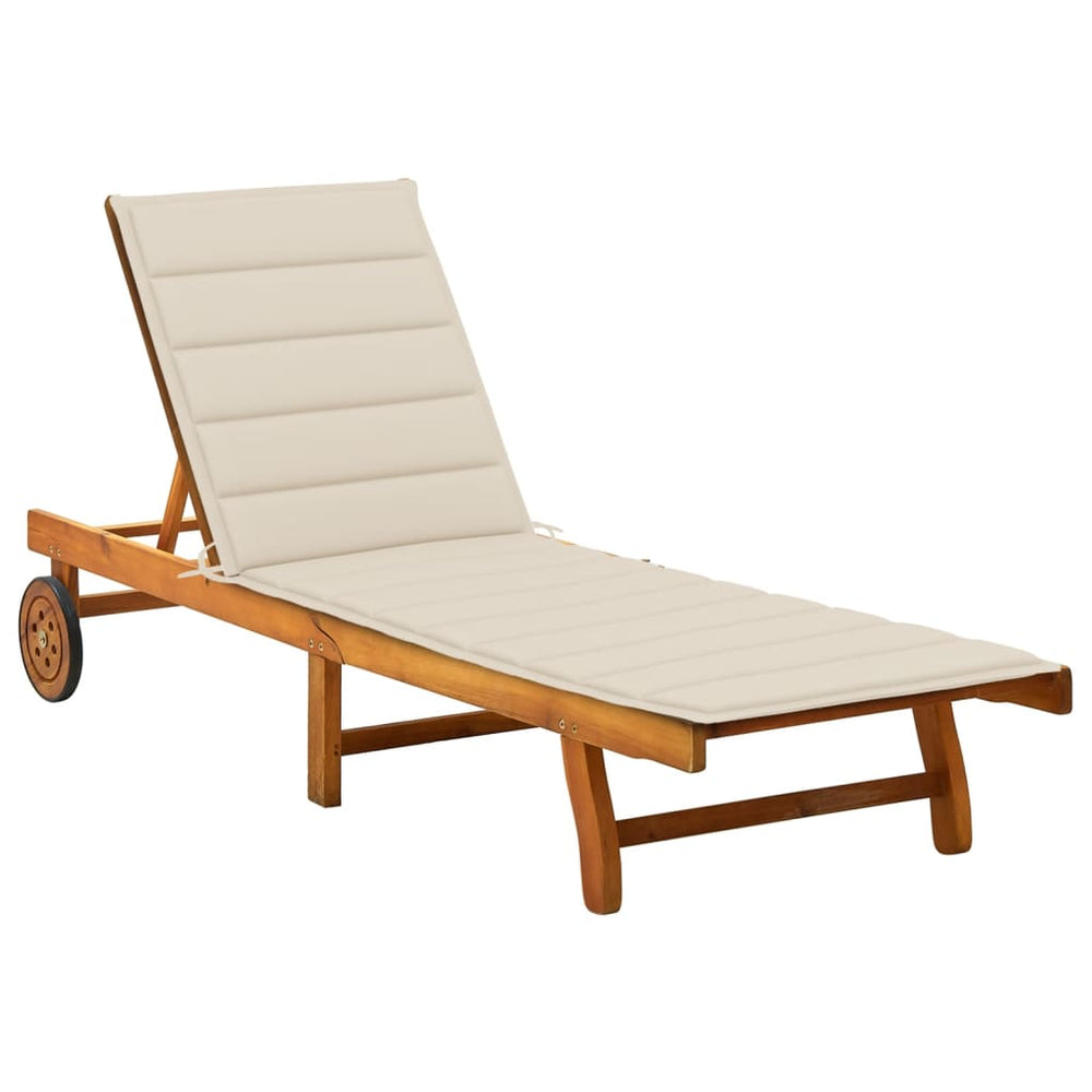 vidaXL Sun Lounger with Cushion Solid Acacia Wood