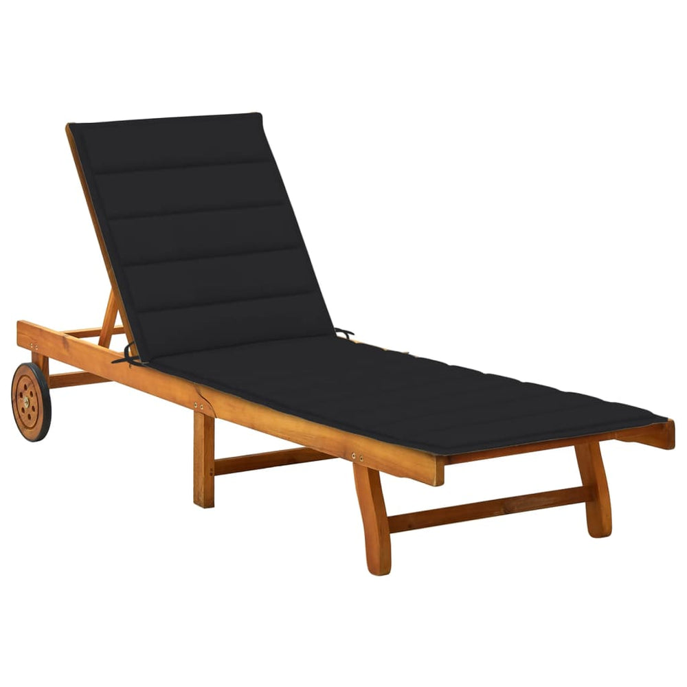 vidaXL Sun Lounger with Cushion Solid Acacia Wood