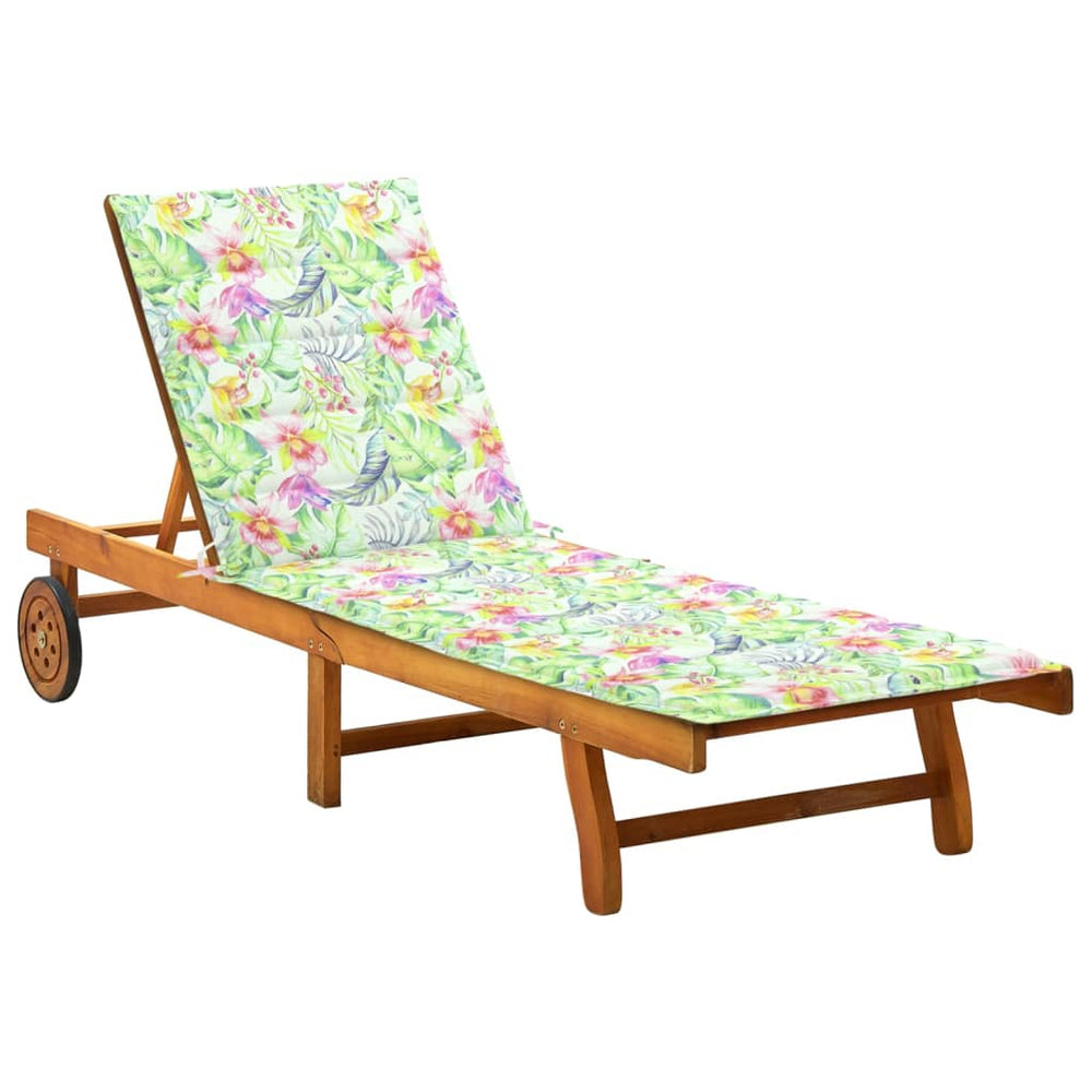 vidaXL Sun Lounger with Cushion Solid Acacia Wood