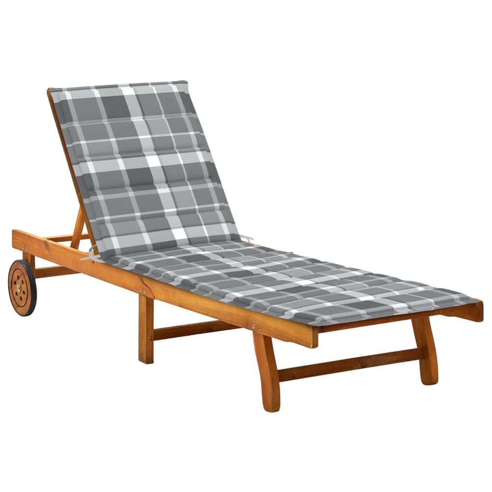 vidaXL Sun Lounger with Cushion Solid Acacia Wood