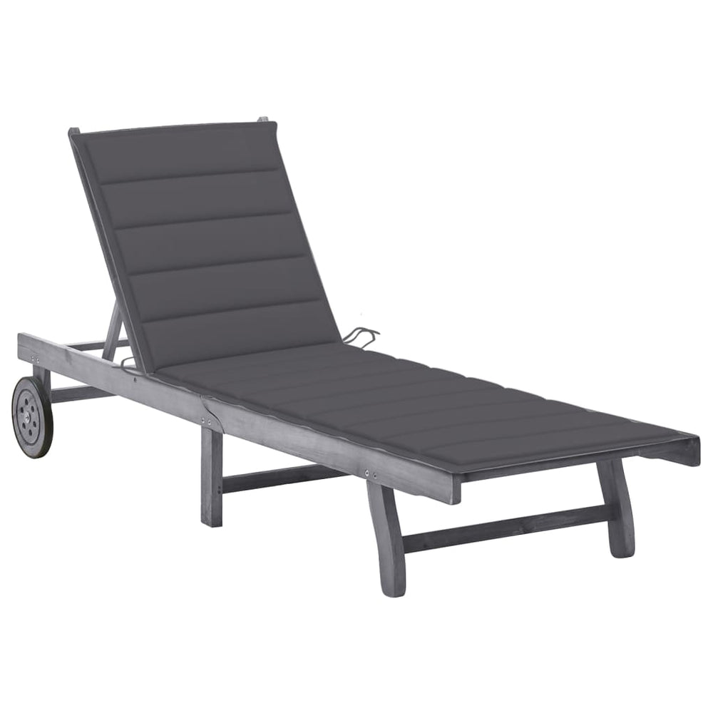 vidaXL Sun Lounger with Cushion Grey Solid Acacia Wood