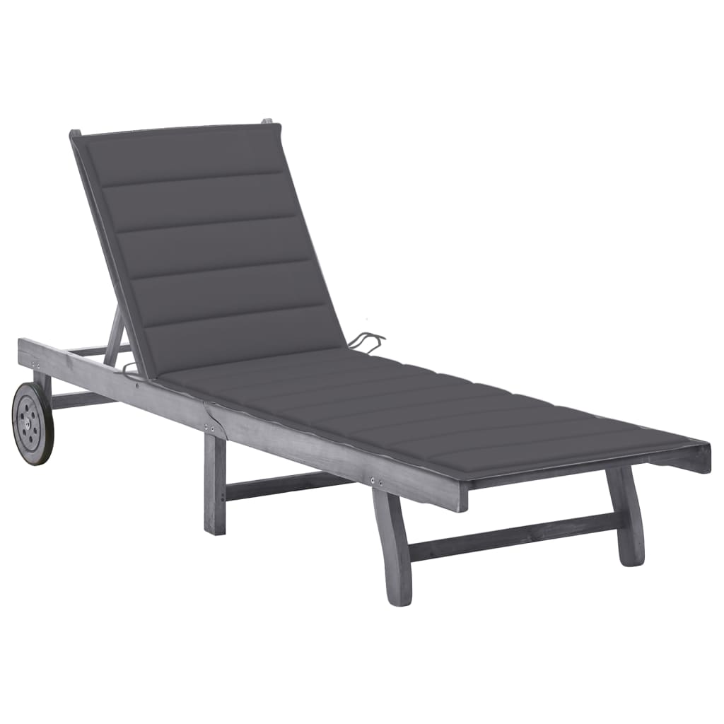 vidaXL Sun Lounger with Cushion Grey Solid Acacia Wood