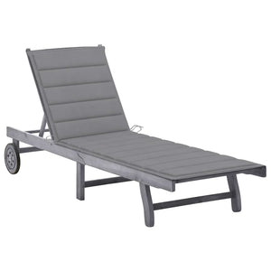 vidaXL Sun Lounger with Cushion Grey Solid Acacia Wood