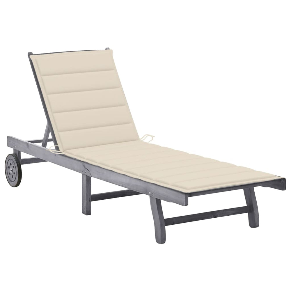 vidaXL Sun Lounger with Cushion Grey Solid Acacia Wood