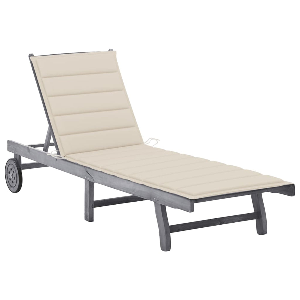 vidaXL Sun Lounger with Cushion Grey Solid Acacia Wood