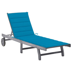 vidaXL Sun Lounger with Cushion Grey Solid Acacia Wood