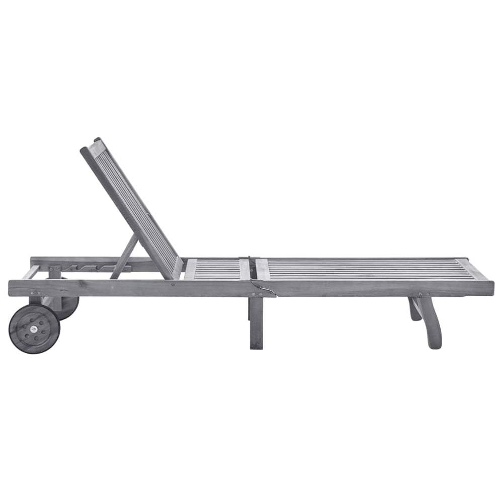 vidaXL Sun Lounger with Cushion Grey Solid Acacia Wood